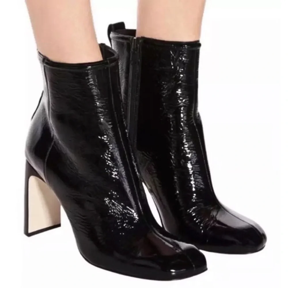 Rag & Bone Ellis Black Patent Leather Heel Ankle Zipper Square Toe Boot 11 / 41